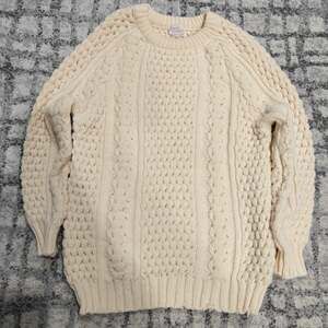 Vintage Slieve League Handknit Wool Aran Fisherman Sweater Cream Ireland 44